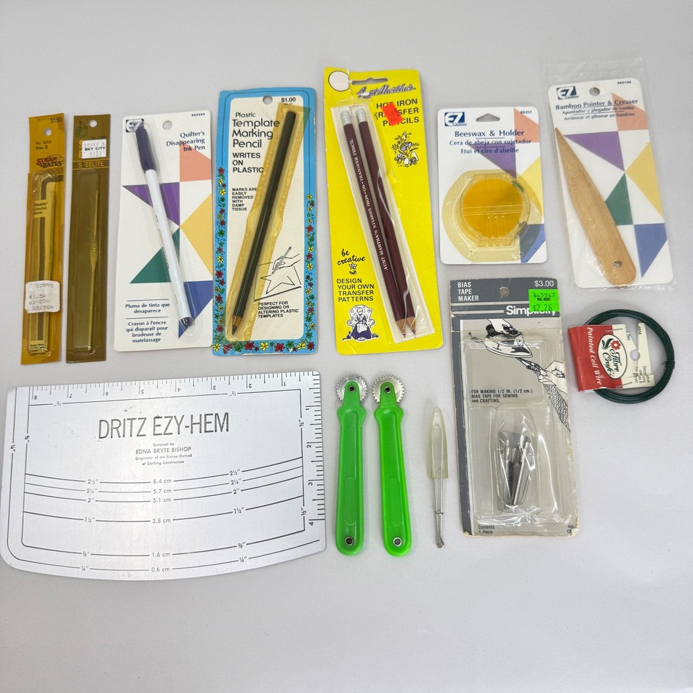 Vintage Sewing Notions Lot Dritz Ezy-Hem Simplicity Bias Tape Maker Marking Tool